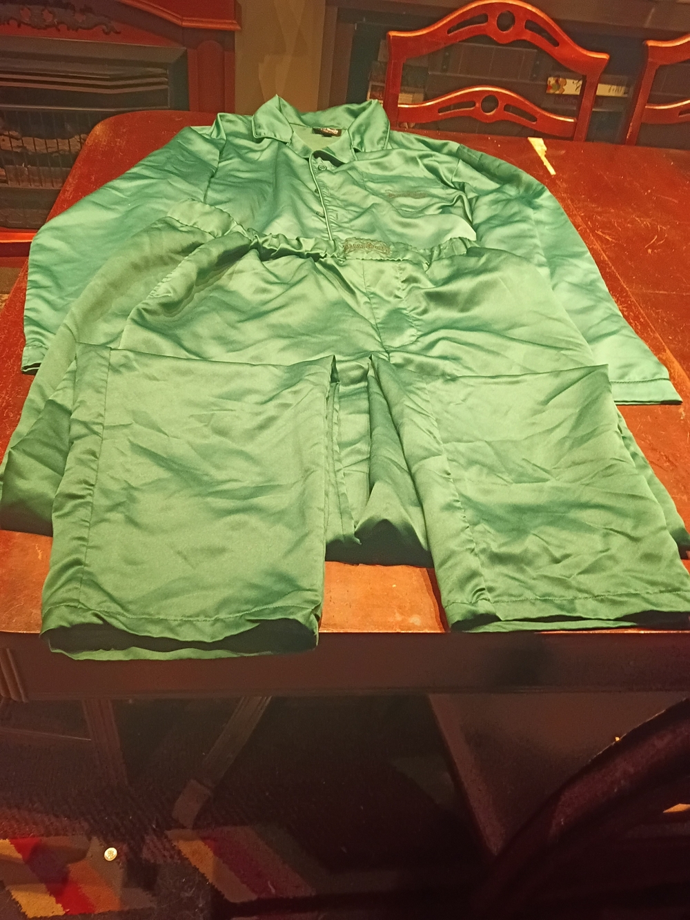 Green Satin Pajama Set